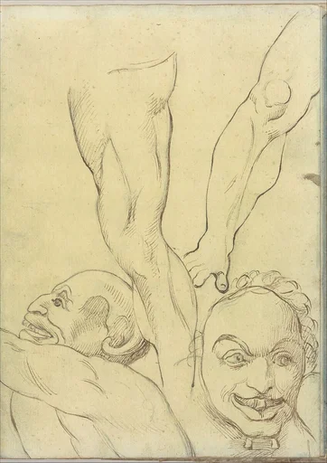 Two Demons and Two Legs, probably after Michelangelo (Smaller Italian Sketchbook, leaf 16 recto)
