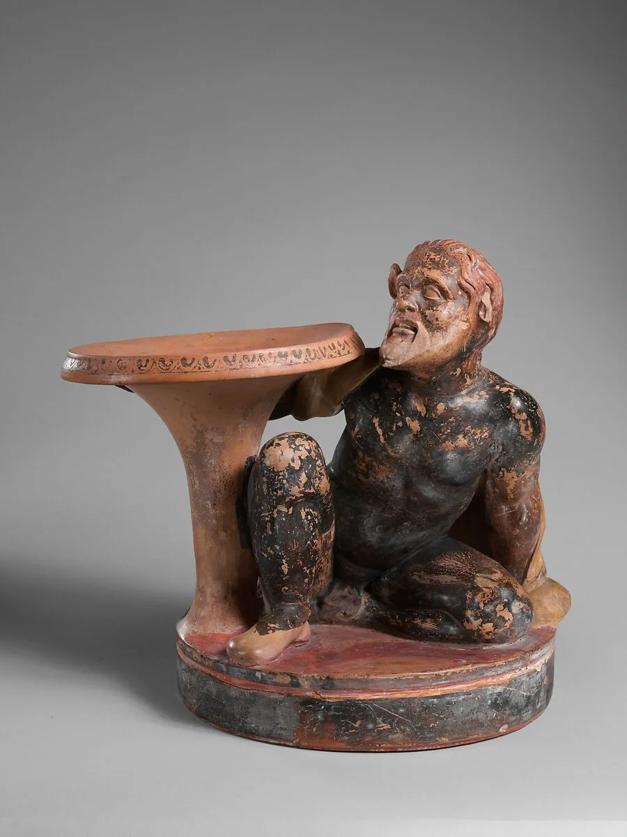 Terracotta stand with a satyr — Unknown