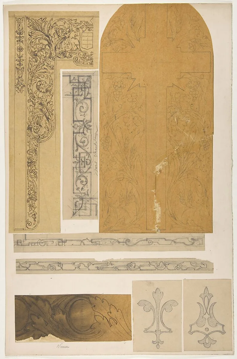 Eight designs for painted wall decorations; one for "chanteloup," another for "Nause" — Jules-Edmond-Charles Lachaise|Eugène-Pierre Gourdet