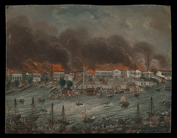 Burning of the "Factories" in Canton — Chinese Painter
