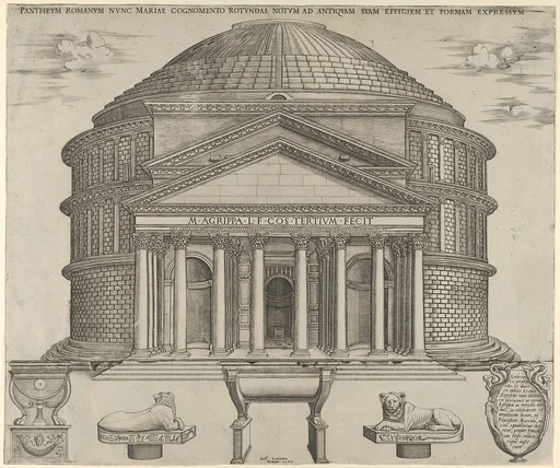 Elevation of the Pantheon in Rome, reconstructed to its original form