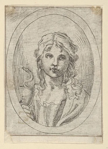 Saint John the Evangelist holding a goblet with a snake emerging from it, from "Christ, the Virgin, and Thirteen Apostles"