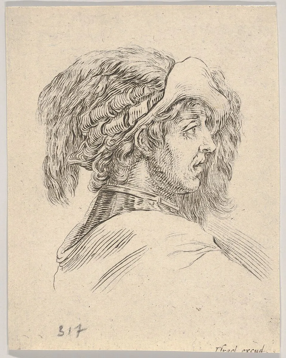 Head of a Man without a Beard, Turned in Profile to the Right, from Diverse Heads and Figures (Diverses têtes et figures), plate 10 — Stefano della Bella|Israël Henriet