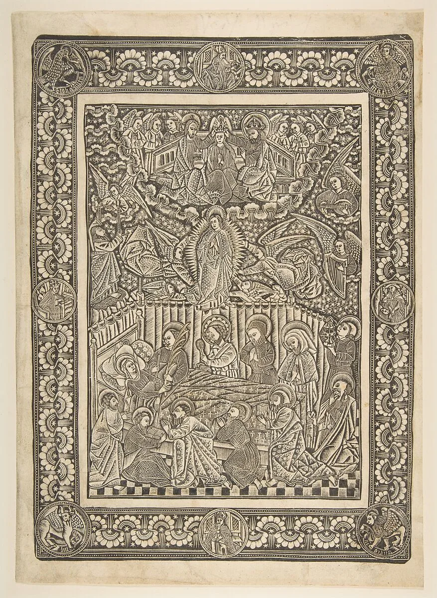 The Death, Assumption, and Crowning of the Virgin — The Master of the Mountainlike Clouds and The Master of the Church Fathers' Border