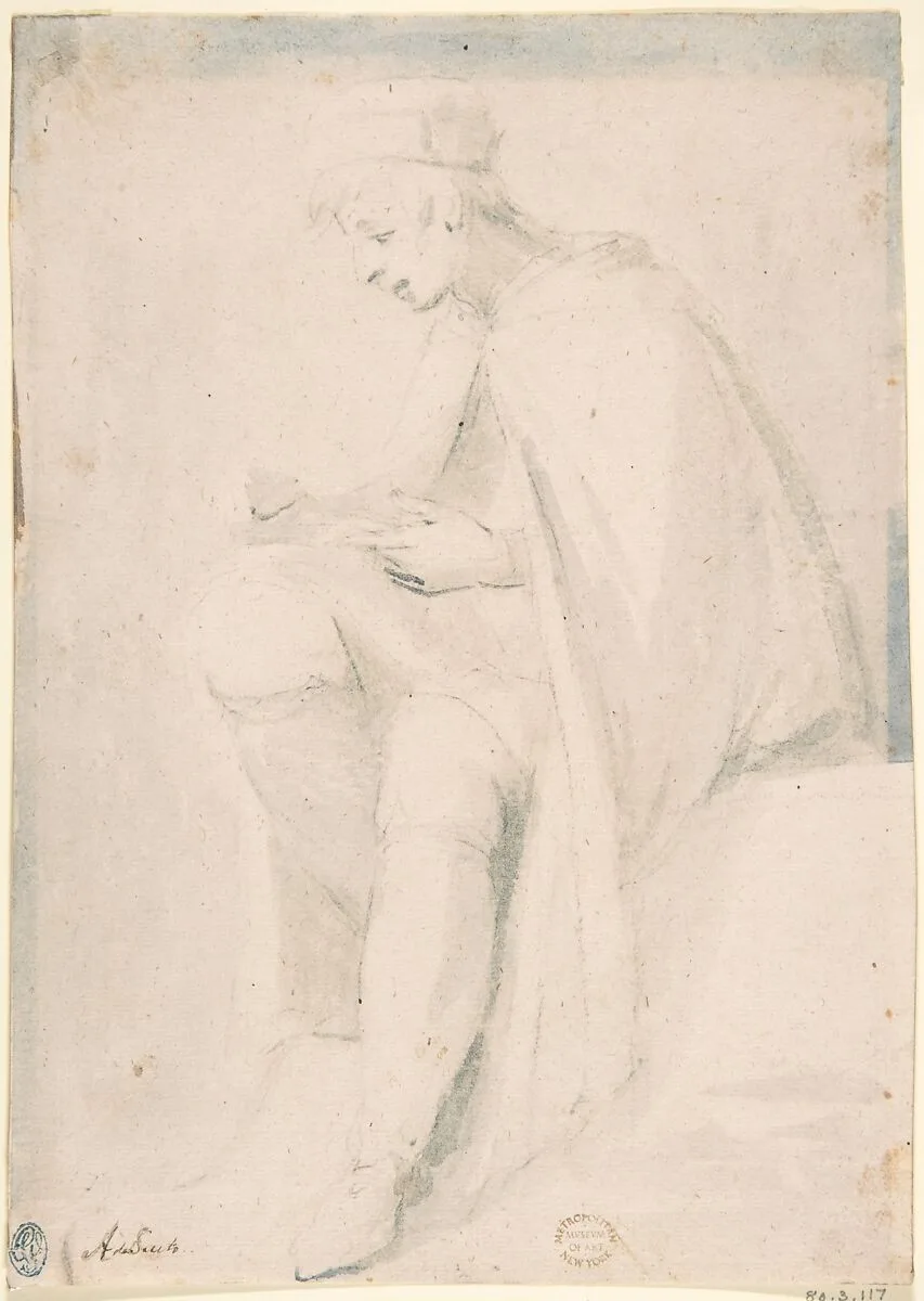 Man Seated, Writing on His Knee — Anonymous, Italian, 16th century