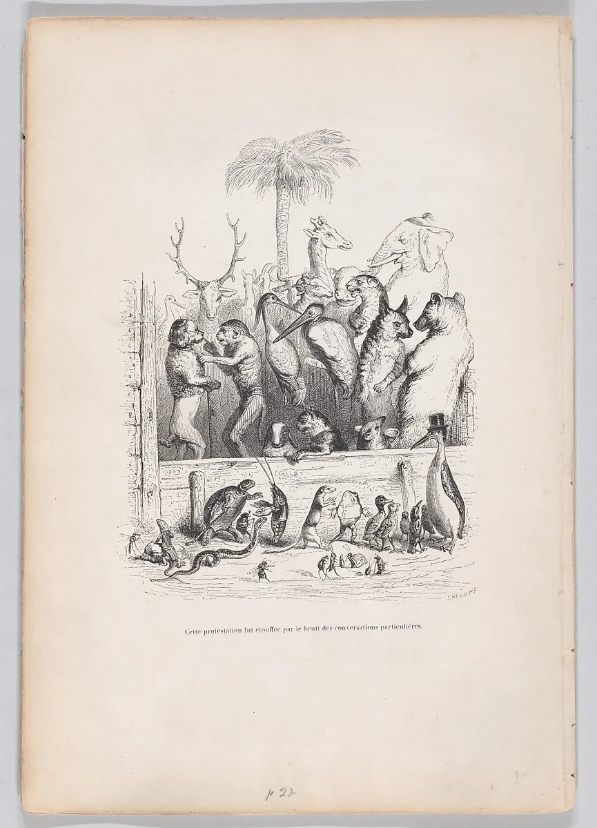 "This protest was stifled by the noise of private conversations" from Scenes from the Private and Public Life of Animals — J. J. Grandville|Honoré de Balzac|Louis-Henri Brevière