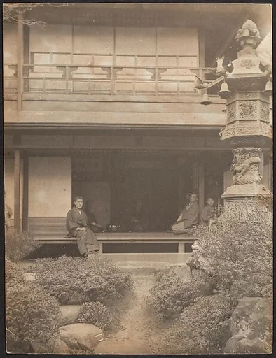 [Young Men Sitting on Porch, Japan]