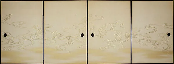 神坂雪佳筆 笹波図襖|Bamboo Grass and Waves — Kamisaka Sekka