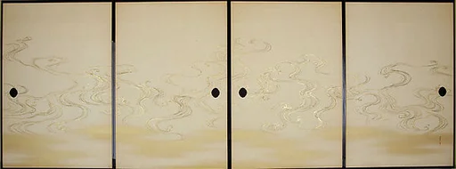 神坂雪佳筆 笹波図襖|Bamboo Grass and Waves