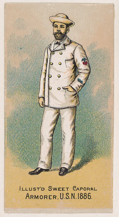 Armorer, United States Navy, 1886, from the Military Series (N224) issued by Kinney Tobacco Company to promote Sweet Caporal Cigarettes — Kinney Brothers Tobacco Company
