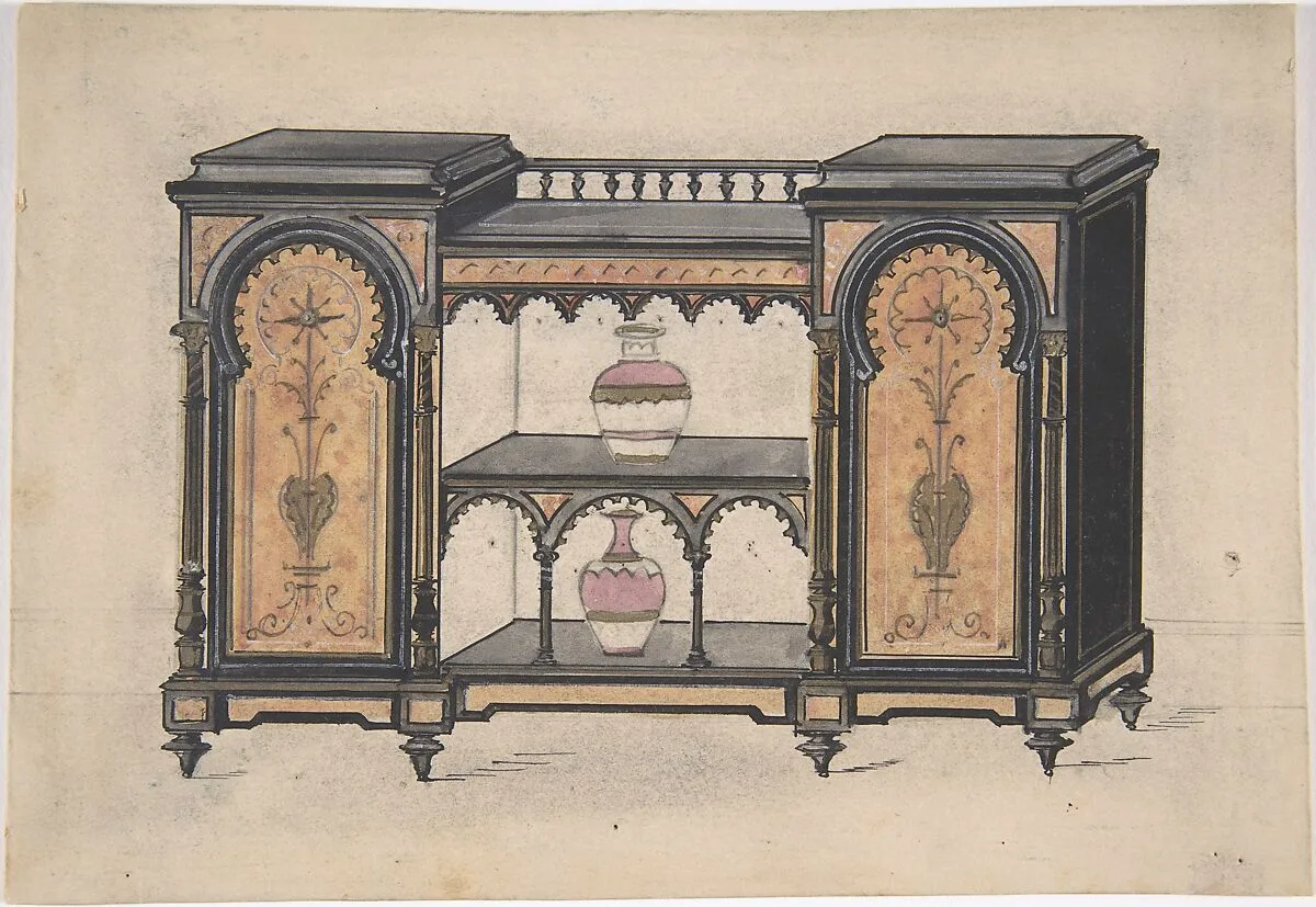 Design for a Cabinet with Two Central Shelves and Arched Doors — Anonymous, British, 19th century