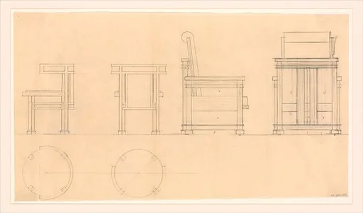 Design for Round Club Chair and Lounge Chair, side and rear views