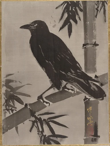 竹に鴉図|Crow on a Bamboo Branch