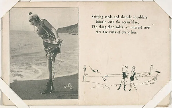 Bathing beauty with strings of pearls with message from Mack Sennett Comedies Arcade series (W423) — Unknown