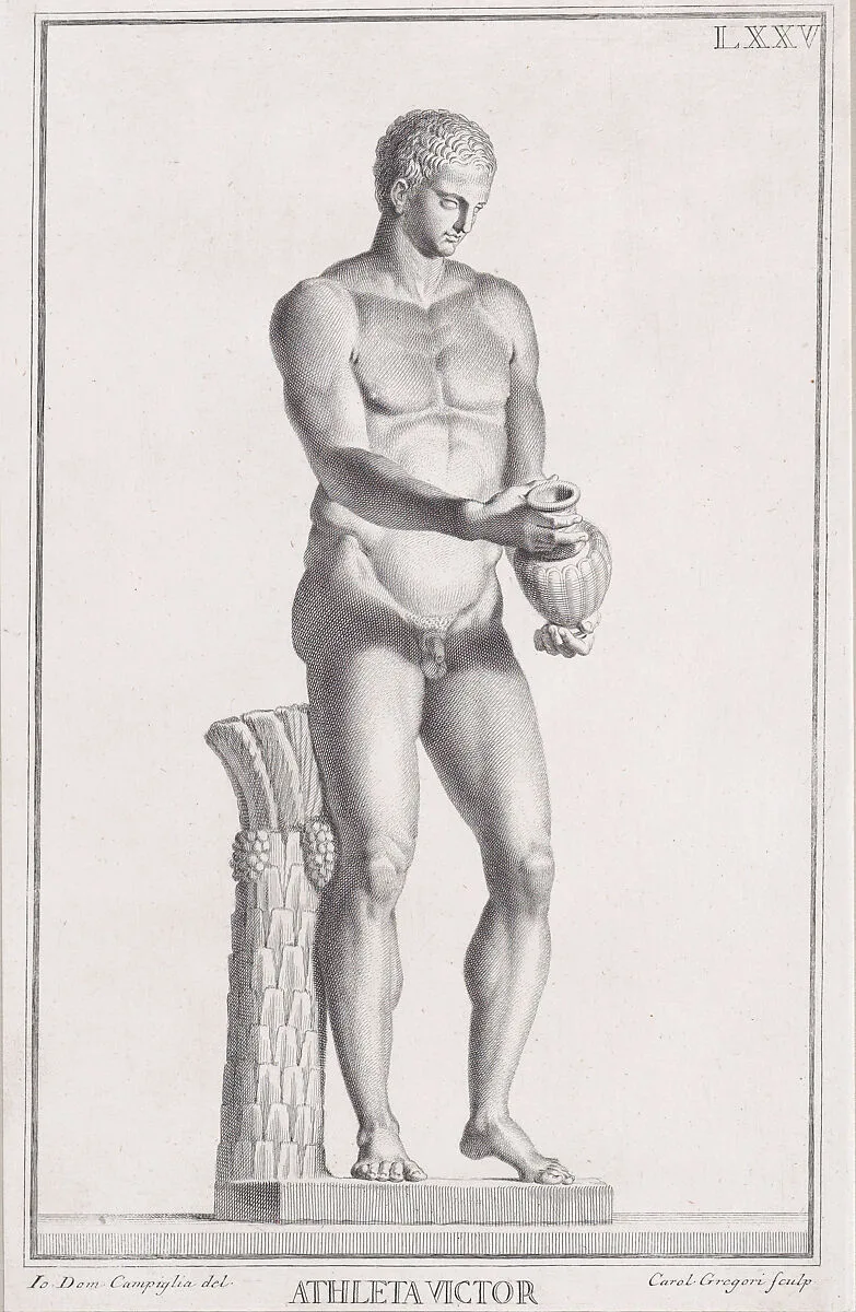 Plate LXXV (75): Male Athlete, from "Museum Florentinum" (Statuae antiquae dorum et virorum illustrium) — Carlo Gregori|Giovanni Domenico Campiglia
