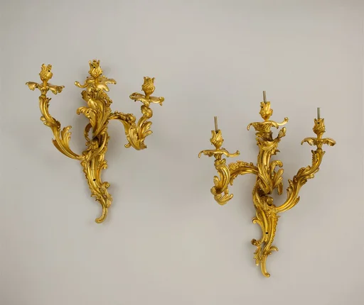 Pair of three-light wall brackets