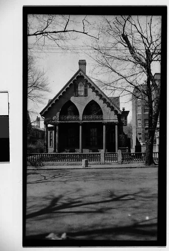 [Wooden Gothic Revival House, Seen from Across Street, Cambridge, Massachusetts]