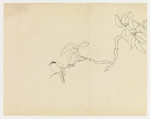 現代 謝稚柳 枝禽圖 鏡片|Bird on a Branch