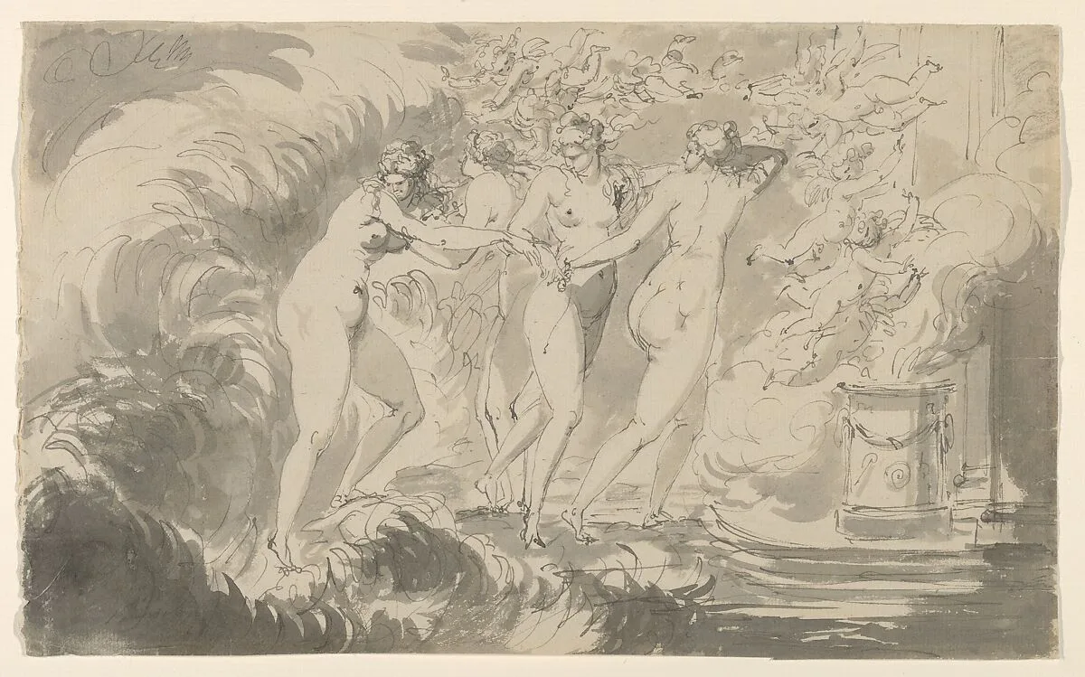 Four Nude Women Surrounded by Putti, Approaching an Altar — Carl August Ehrensvärd