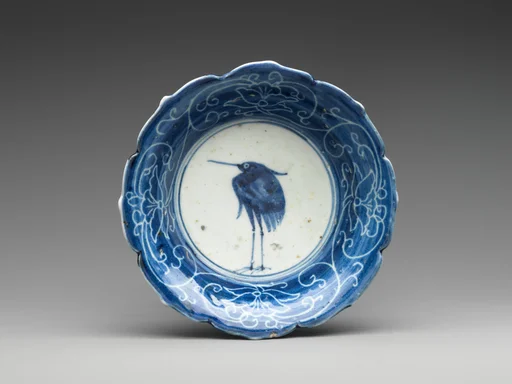 染付白鷺文鉢|Deep Dish with Egret (from a set of ten)