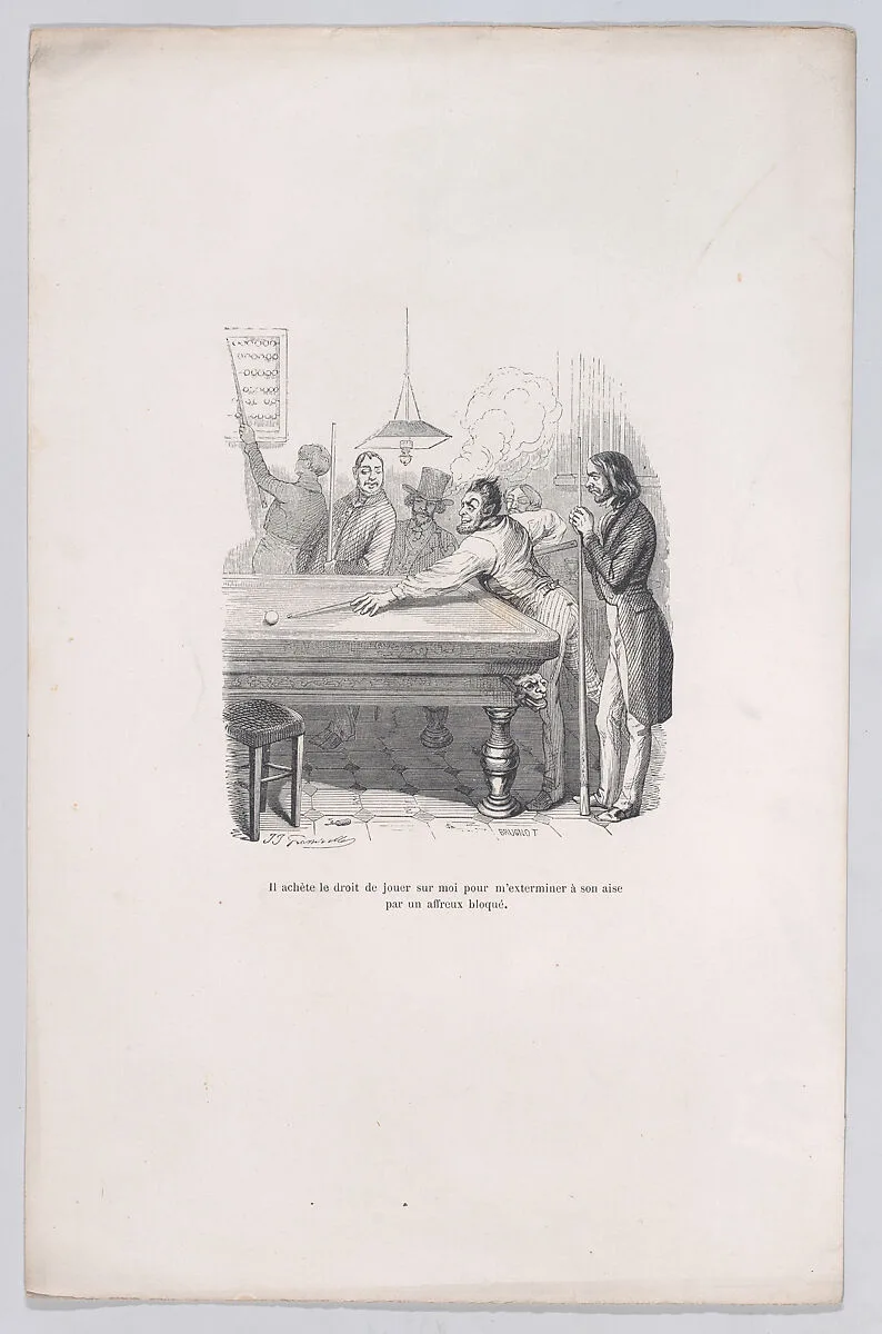 "He buys the right to defeat me at his ease with a successful shot." from the Little Miseries of Human Life — Paul-Emile-Daurand Forgues|Henri Fournier|Brugnot|J. J. Grandville