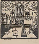 Figures praying before an altar with the Vigin of Guadalupe, from the portfolio '15 Grabados en madera' (Madrid 1929) — Gabriel Fernández Ledesma