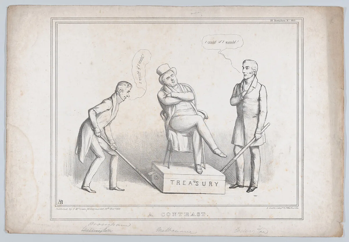 A Contrast — Thomas McLean|Henry Peter, 1st Baron Brougham and Vaux|Alfred Ducôte|John Doyle|Arthur Wellesley, 1st Duke of Wellington|William Lamb, 2nd Viscount Melbourne