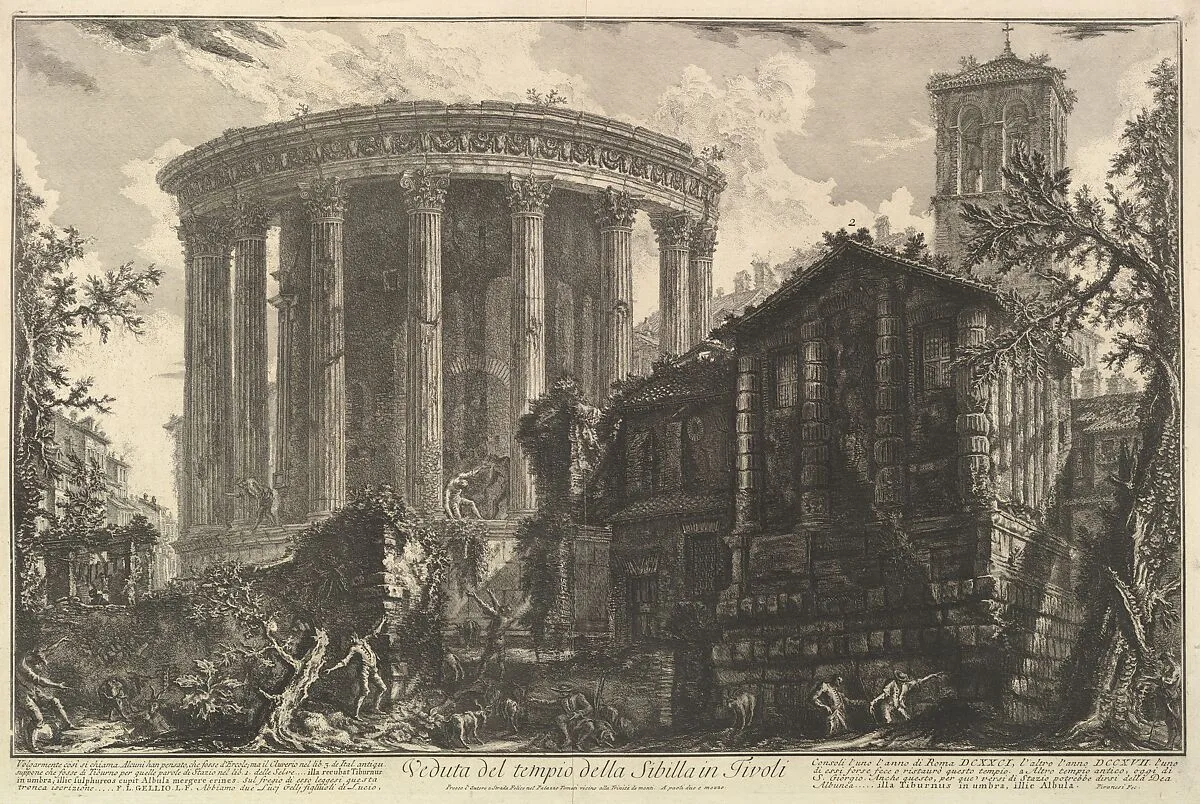 View of the Temple of the Temple of the Sibyl at Tivoli, from Vedute di Roma (Roman Views) — Giovanni Battista Piranesi
