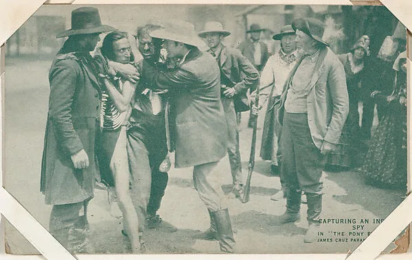 Capturing an Indian spy in "The Pony Express" from Western Stars or Scenes Exhibit Cards series (W412) — Unknown