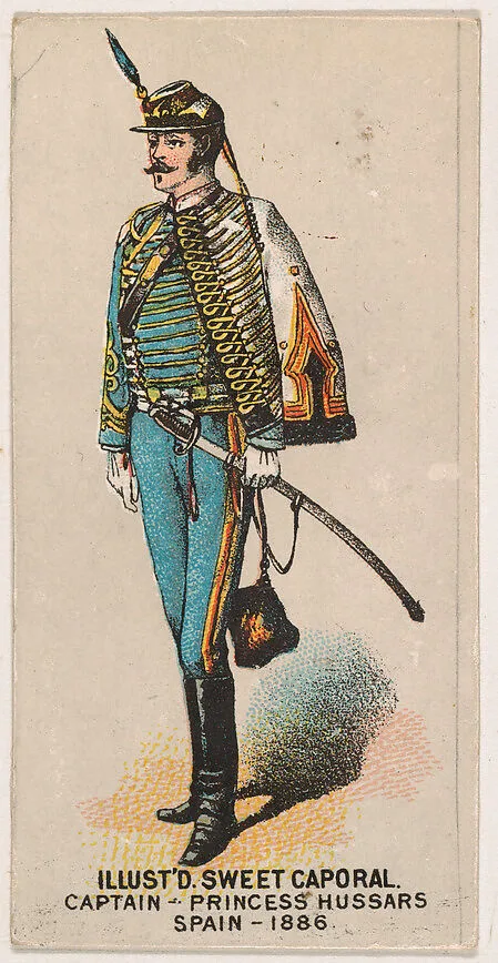 Captain, Princess Hussars, Spain, 1886, from the Military Series (N224) issued by Kinney Tobacco Company to promote Sweet Caporal Cigarettes — Kinney Brothers Tobacco Company