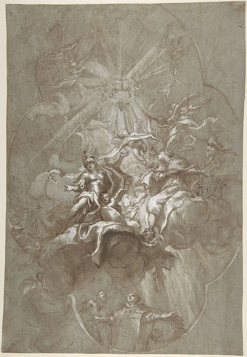 Ceiling Design with the Glorification of the Name of Jesus (recto); Aurora and Cephalus (verso) — Lorenzo de' Ferrari