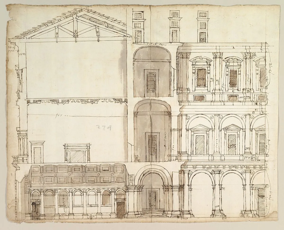 Palazzo Farnese, section (recto) blank (verso) — Anonymous, French, 16th century