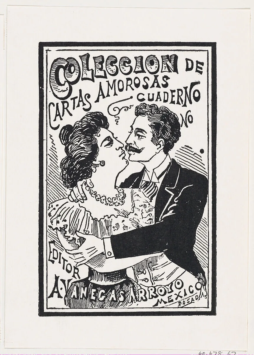 A couple in a passionate embrace, illustration for 'Coleccion de Cartas Amorosas,' edited by Antonio Vanegas Arroyo — José Sanchez|José Guadalupe Posada