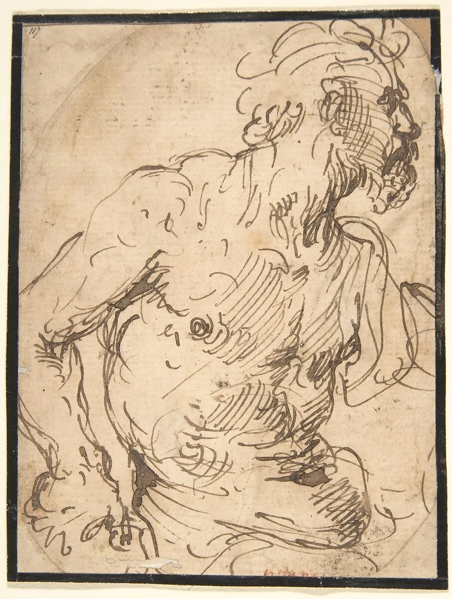 Study of a Seated Nude, Bearded Man in Half-Length — Francisco de Herrera, the Elder