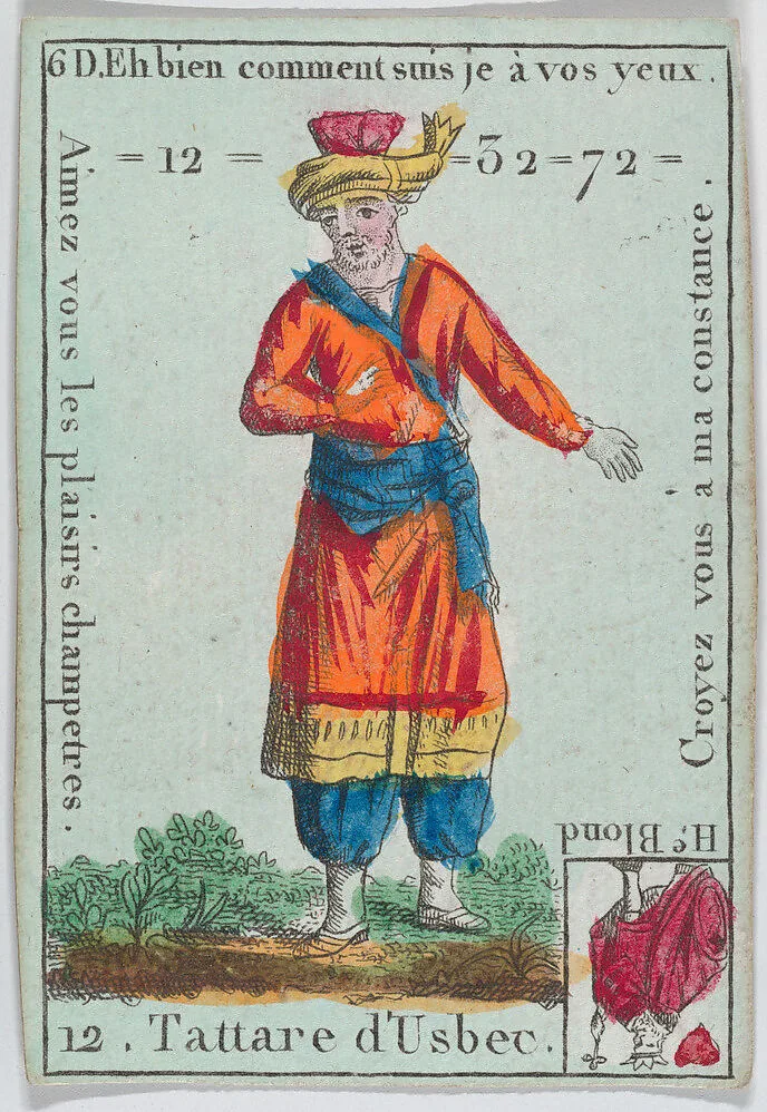 Tattare d'Usbec from playing cards "Jeu d'Or" — Anonymous, French, 18th century