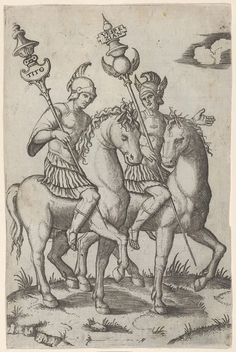 Titus and Vespanian both on horseback — Marcantonio Raimondi