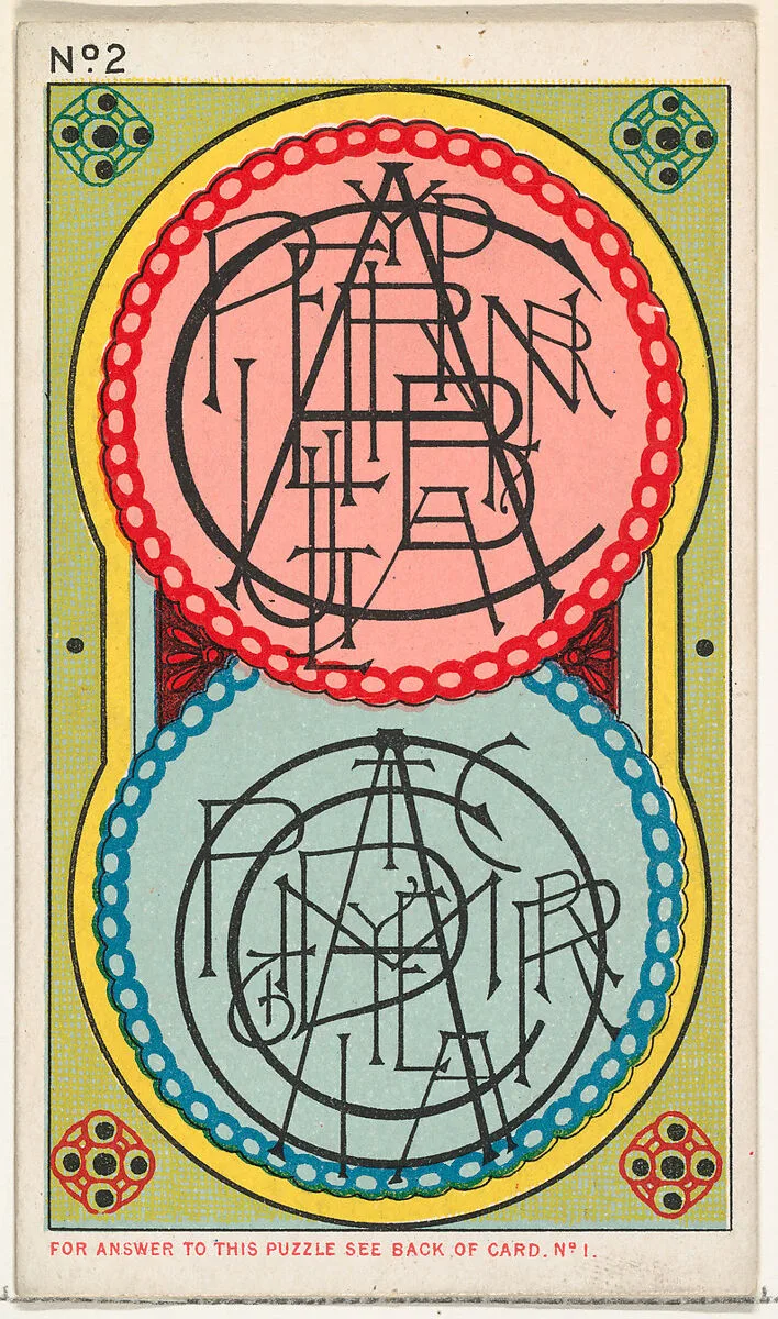 Puzzle Card Number 2, from the Jokes series (N118) issued by Duke Sons & Co. to promote Honest Long Cut Tobacco — Armstrong & Co.|W. Duke, Sons & Co.
