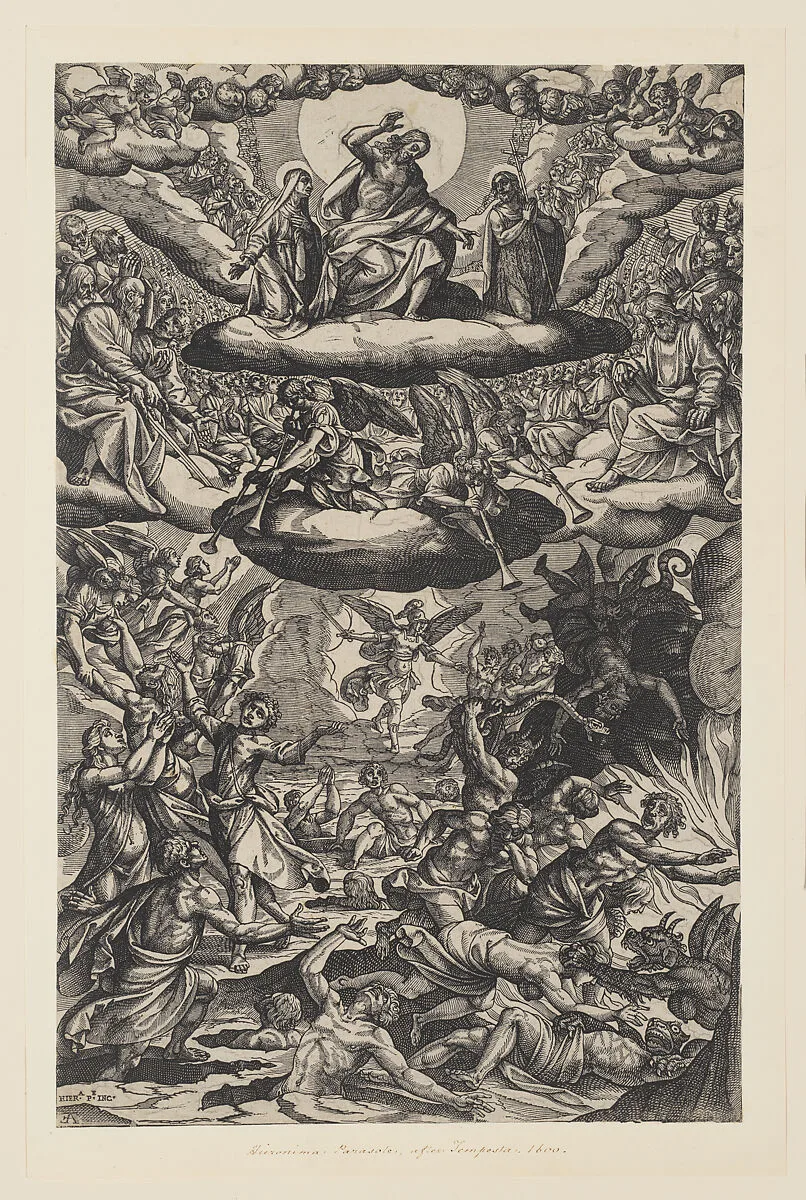 The Last Judgment with Christ on a Could above and with the damned below — Geronima Parasole|Antonio Tempesta
