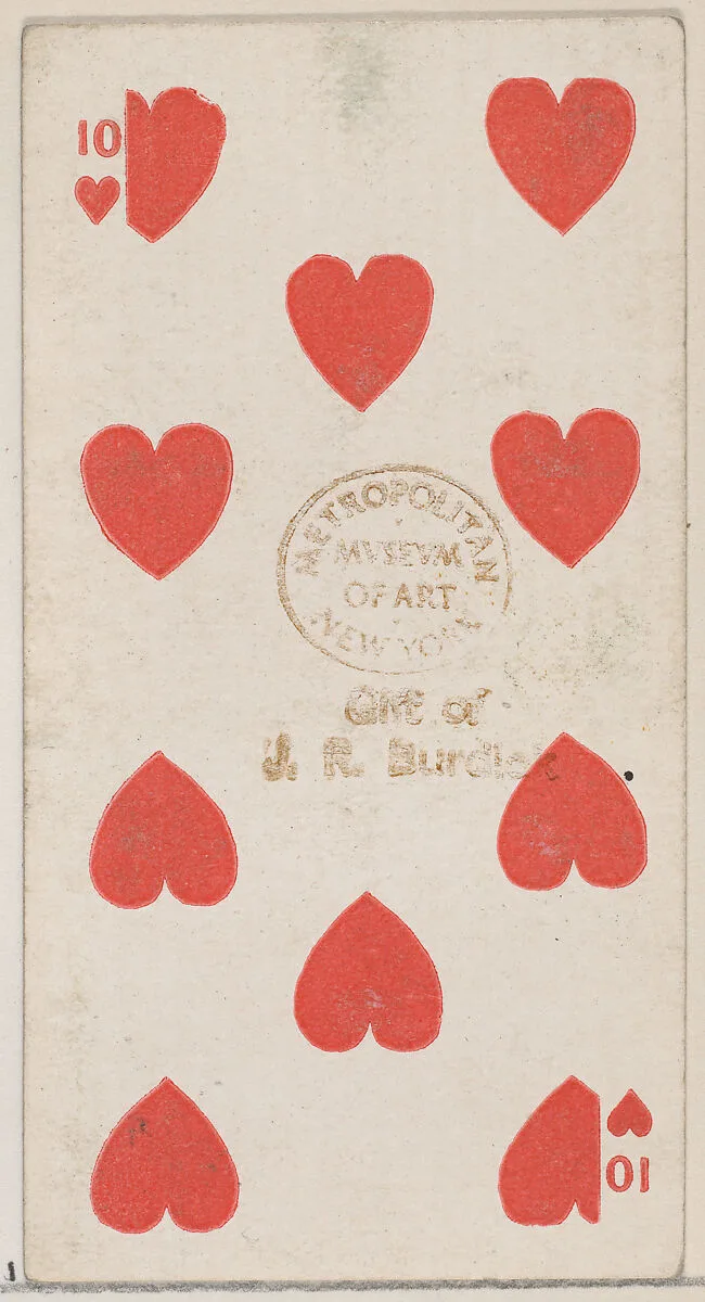 Ten Hearts (red), from the Playing Cards series (N84) for Duke brand cigarettes — W. Duke, Sons & Co.