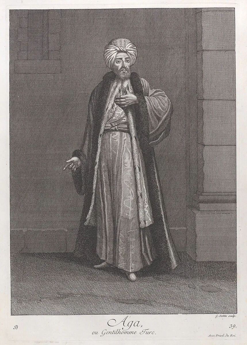 Aga, ou Gentilhomme Turc, plate 39 from "Recueil de cent estampes représentent differentes nations du Levant" — Jean Baptiste Vanmour|Gérard Jean Baptiste Scotin I|Jacques le Hay
