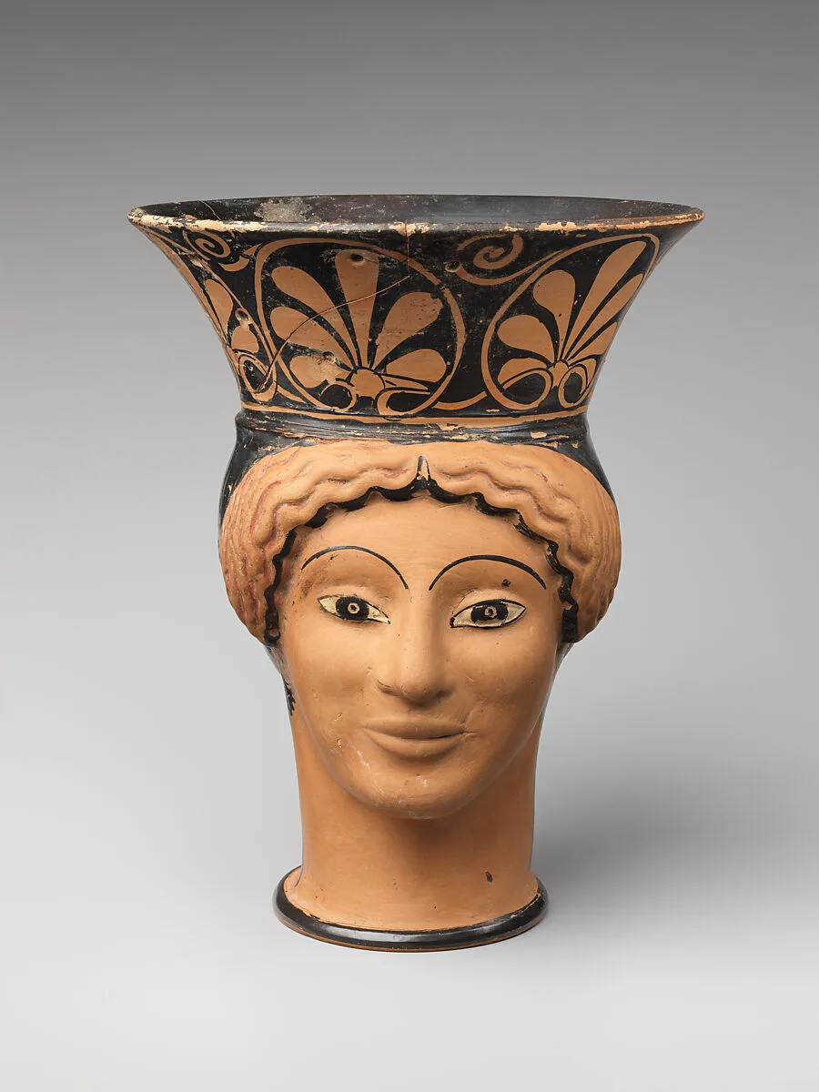 Terracotta mug in the form of a woman's head — Class G: The London Class of Head Vases