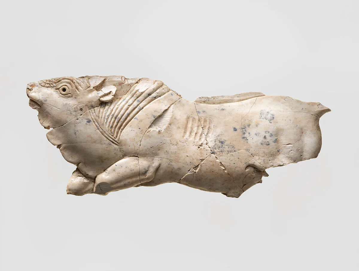 Openwork furniture plaque with galloping bull — Unknown