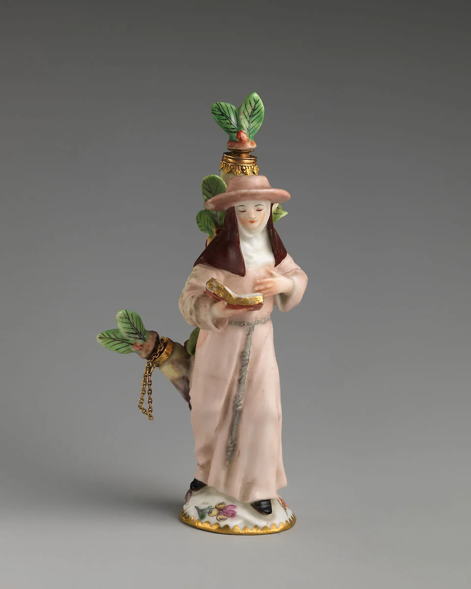 Scent bottle in the form of a nun reading a book — Chelsea Porcelain Manufactory