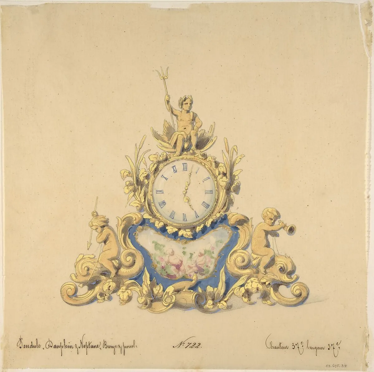 Design for a Clock with Neptune — Anonymous, French, 19th century