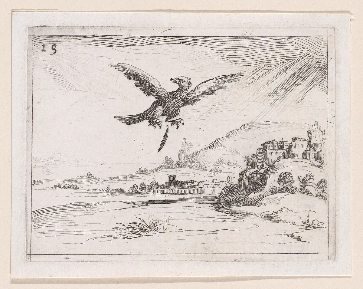 Un Aigle Jetant une Vieille Plume (An Eagle Dropping an Old Feather), from Lux Claustri ou La Lumière du Cloitre (The Light of the Cloisters), plate 15 — François Langlois|Jacques Callot