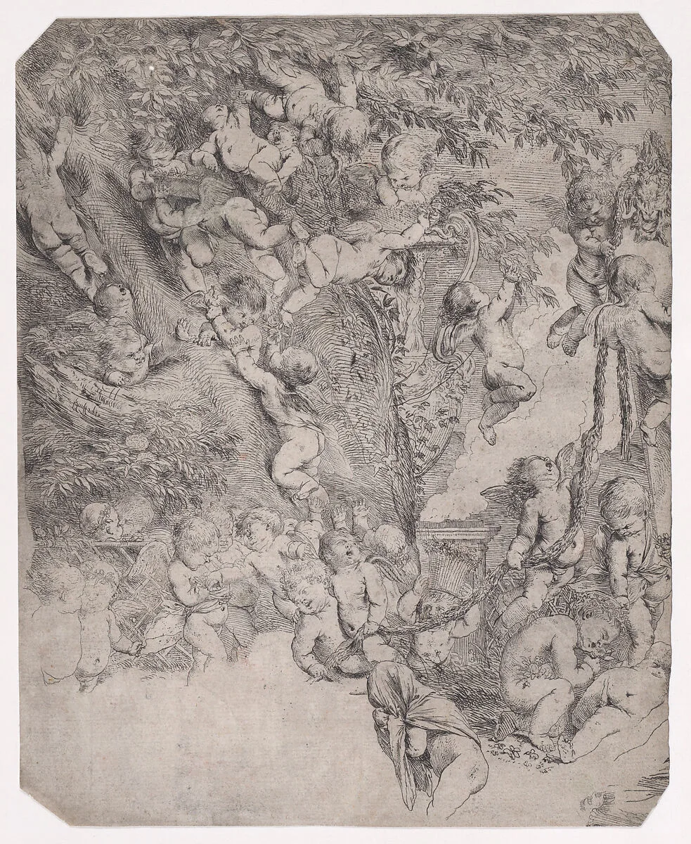 The garden of Venus, proof impression of upper left corner — Pietro Testa