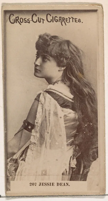 Card Number 207, Jessie Dean, from the Actors and Actresses series (N145-2) issued by Duke Sons & Co. to promote Cross Cut Cigarettes — W. Duke, Sons & Co.
