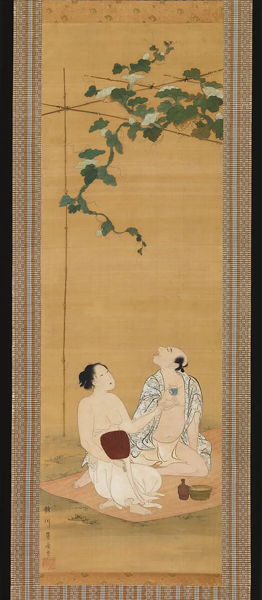夕顔棚下納涼図|Enjoying the Evening Cool under a Gourd Trellis — Utagawa Toyohiro