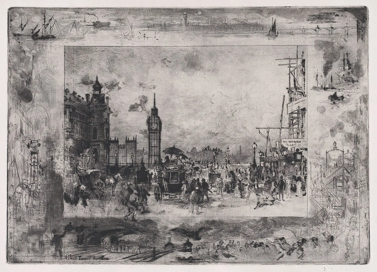 Westminster Bridge, or Westminster Clock Tower — Félix-Hilaire Buhot