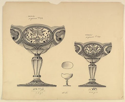 Design for Two Engraved Glass Dishes Decorated with Love Birds